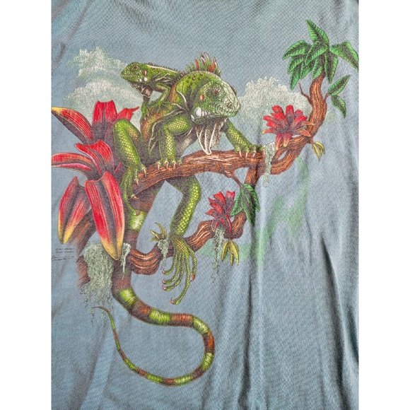 VINTAGE T-Shirt Green 1993 Single Stitch Ken Drewke Iguana Tee Harlequin Nature - Picture 2 of 9